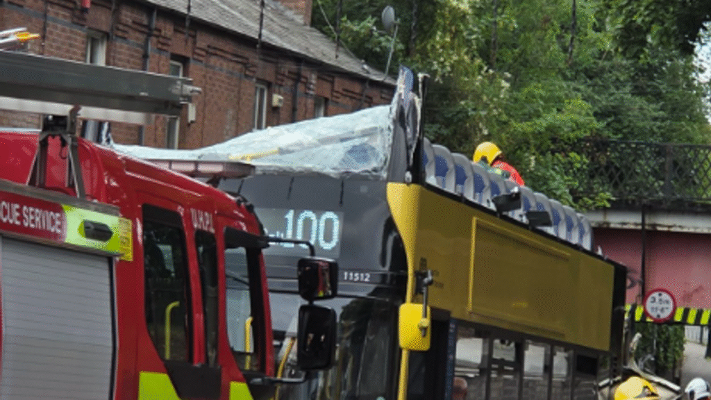 15 people were injured when a double decker bus crashed into a bridge.